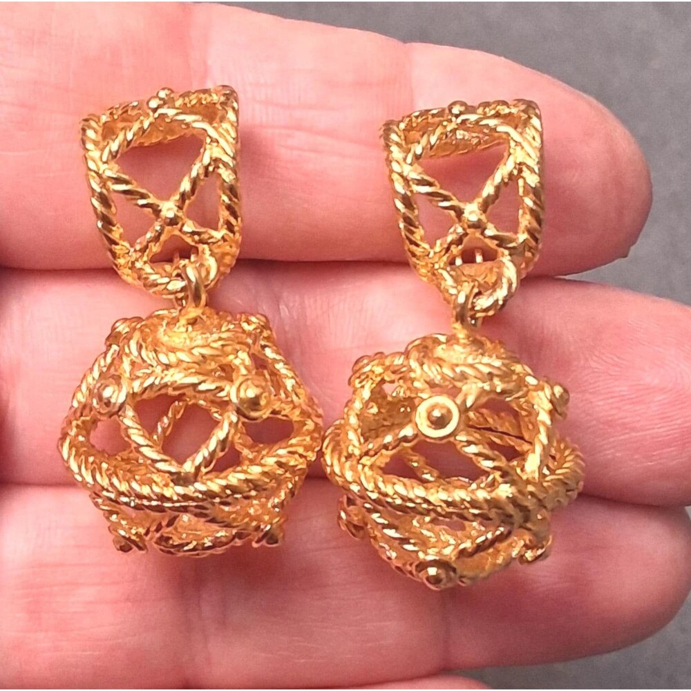 Vintage Monet Openwork Ball Earrings Clip Back